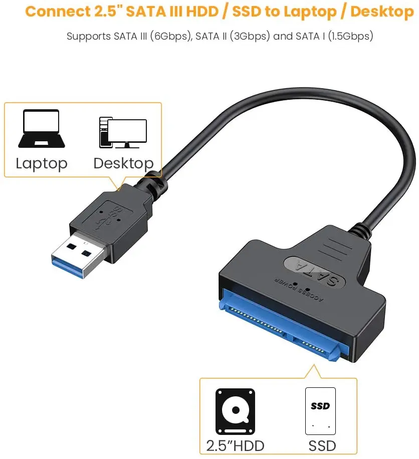 محول القرص الصلب متوافق مع دعم SSD UASP ، USB 3.1 ، 2.0 SATA إلى كابل USB ، USB 3.0 إلى SATA III ، 2.5"