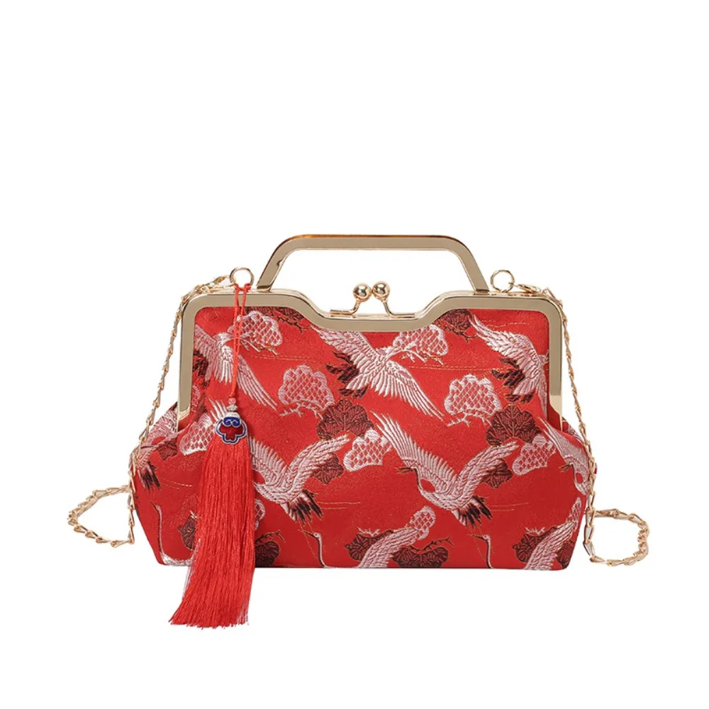 Image of Elegante Vintage Damenhandtasche im Chinesischen Stil Luxuriöse Umhängetasche mit Stickerei und Quasten-Design Schultertasche für Frauen