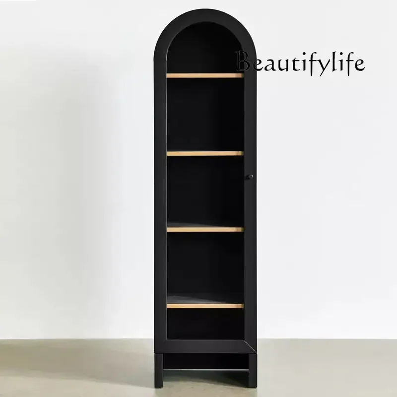 

BJ French Solid Wood Double-door Bookcase Dining Side Cabinet Villa Model Room American Country Glass Door Curved Display