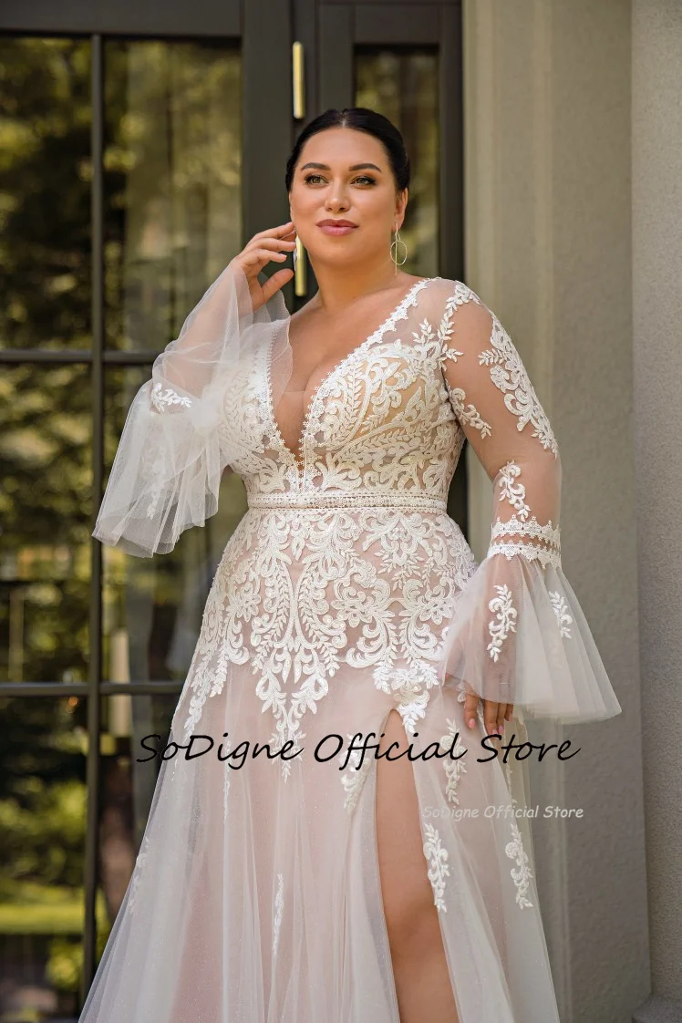 SoDigne A-line Boho Wedding Dresses V-neck Full Sleeves Appliques Bridal Dress 2025 Bridal Gowns vestidos de novia Customized ﻿