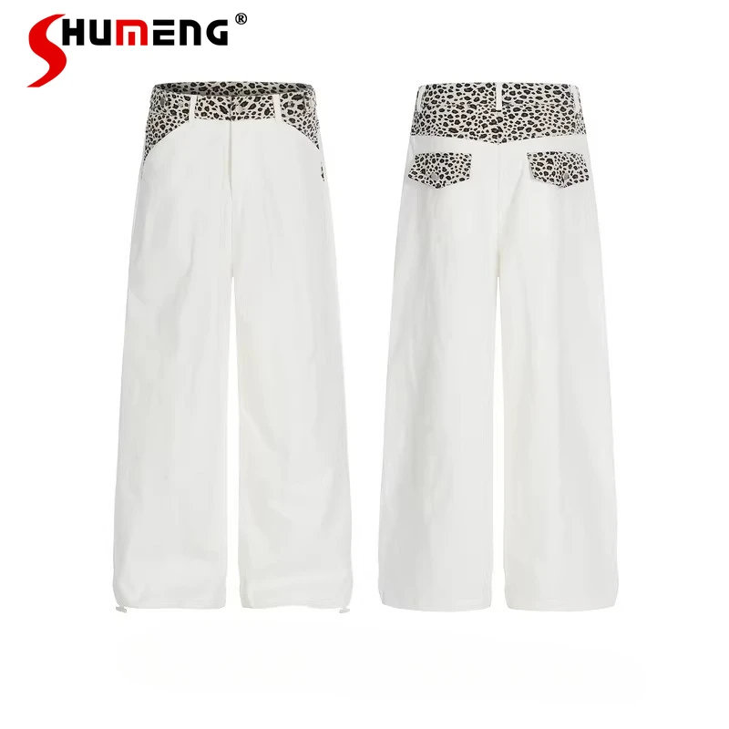 

Men's 2026 Spring New Fashion Trousers Leopard Print Splicing Straight Pants Men Women Trendy Loose Comfort Versatile Long Pants