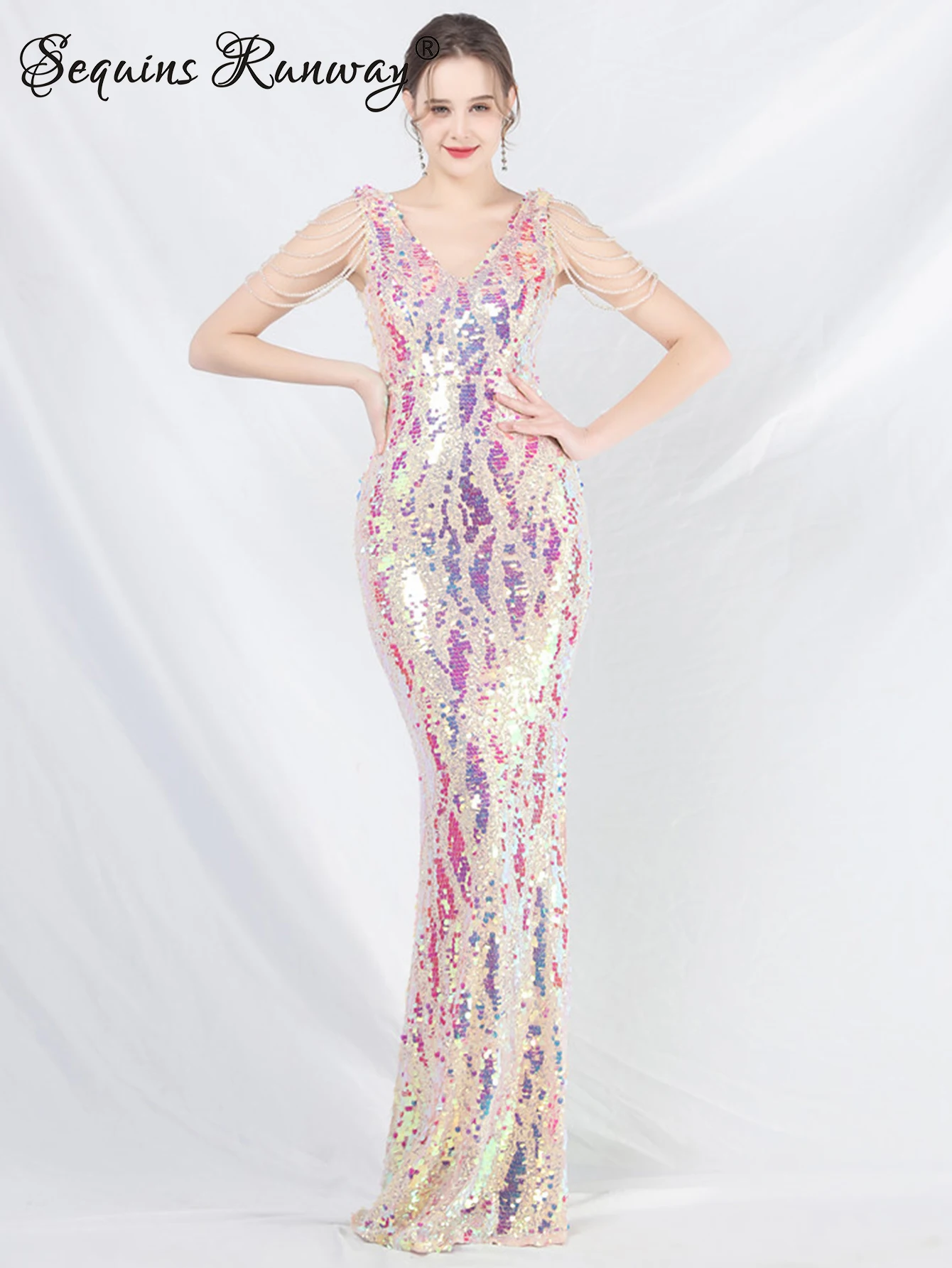 Sexy backless sequin summer dress women elegant rhinestone birthday wedding party dress luxury prom evening long dresses vestido