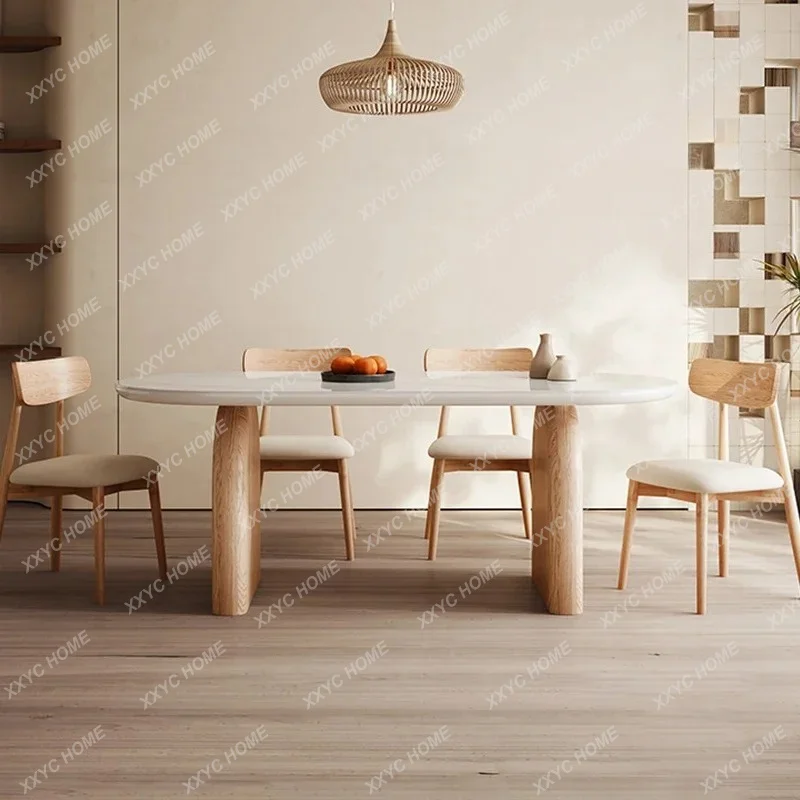 A Rock Slab Dining Table Household Small Apartment Modern Simple Oval Japanese Cream Style