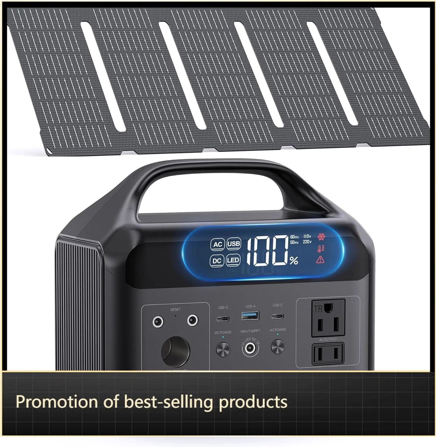 

Portable Power Station 300W Solar Generator 30W Panels Included 192Wh 60000mAh LiFePO4 Battery Power Bank 8-Port Design 2 AC Out