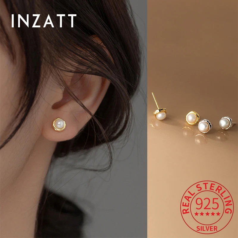 

INZATT настоящее серебро 925 пробы 18-каратное золото с жемчугом мини-серьги-гвоздики для очаровательных женщин классические ювелирные изделия легкие роскошные аксессуары