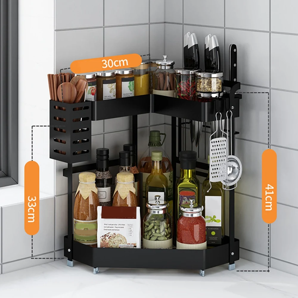 Kitchen Organizer Spice Rack Carbon Steel Corner Storage Seasoning Bottle Rack Multipurpose Storage Triangle Rack