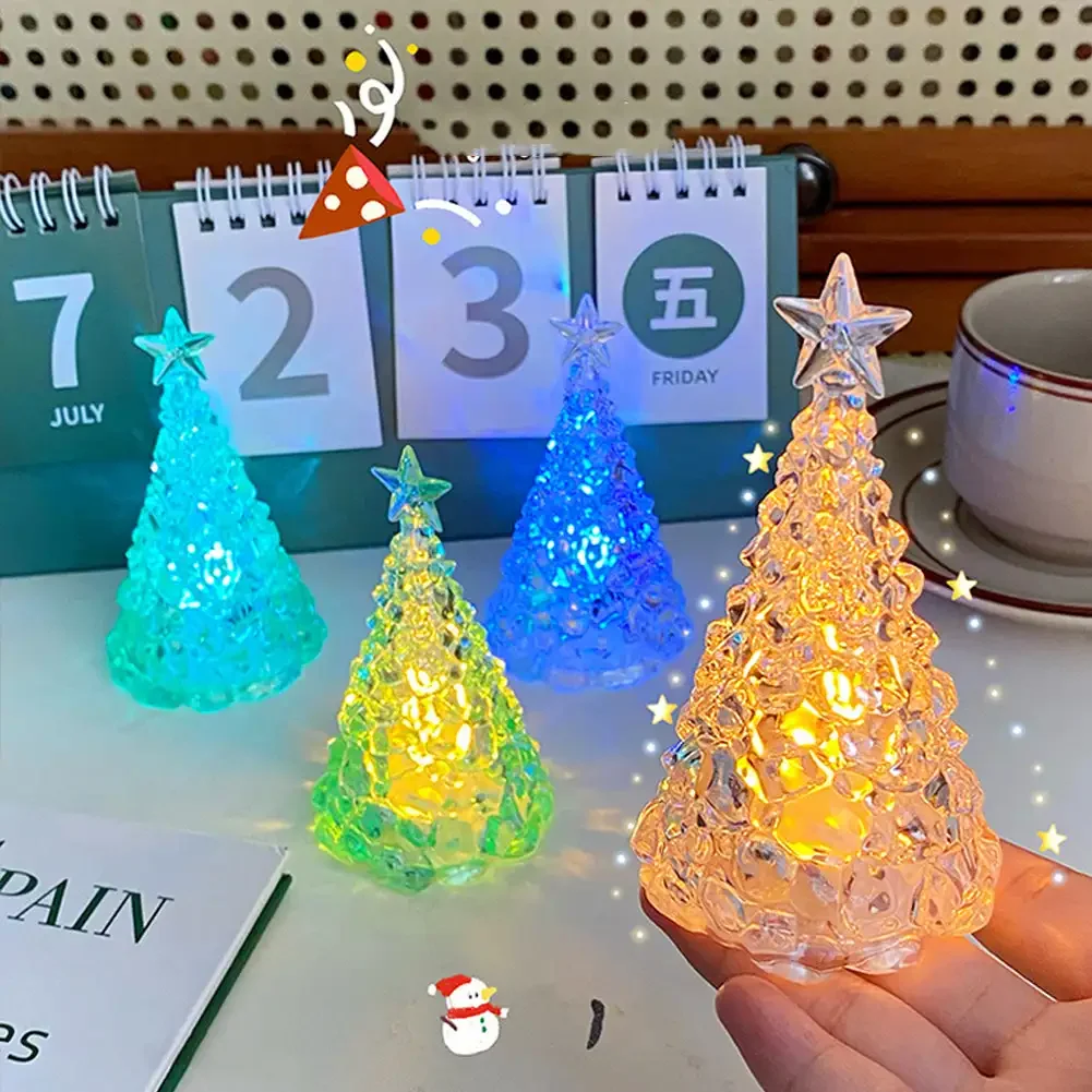 2025 Acrylic Christmas Tree LED Colorful Crystal Sparkling Night Light Mini Crystal Christmas Tree Sparkling Christmas Tree