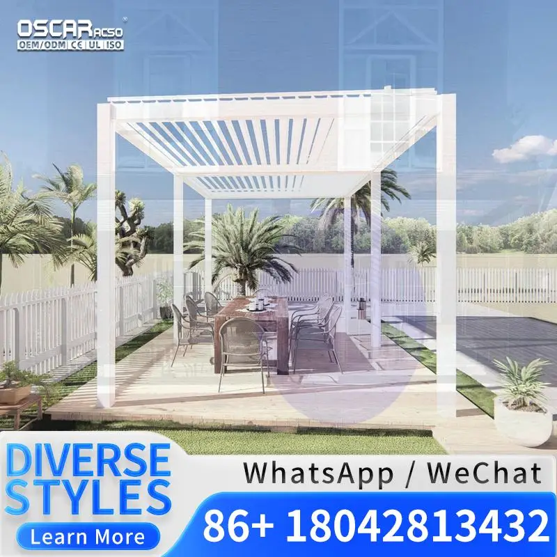 Waterproof Motorized Aluminum Louvered  Cover Shading Outdoor Backyard Patio Deck European Garden Bioclimatic Gazebo Canopy Mode