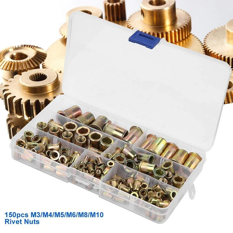 โปรโมชั่น! 150 ชิ้น M3-M12 Rivet Nuts แบนหัวเกลียว Nut Rivet หมวกเกลียว Nut ชุดกล่องพลาสติก