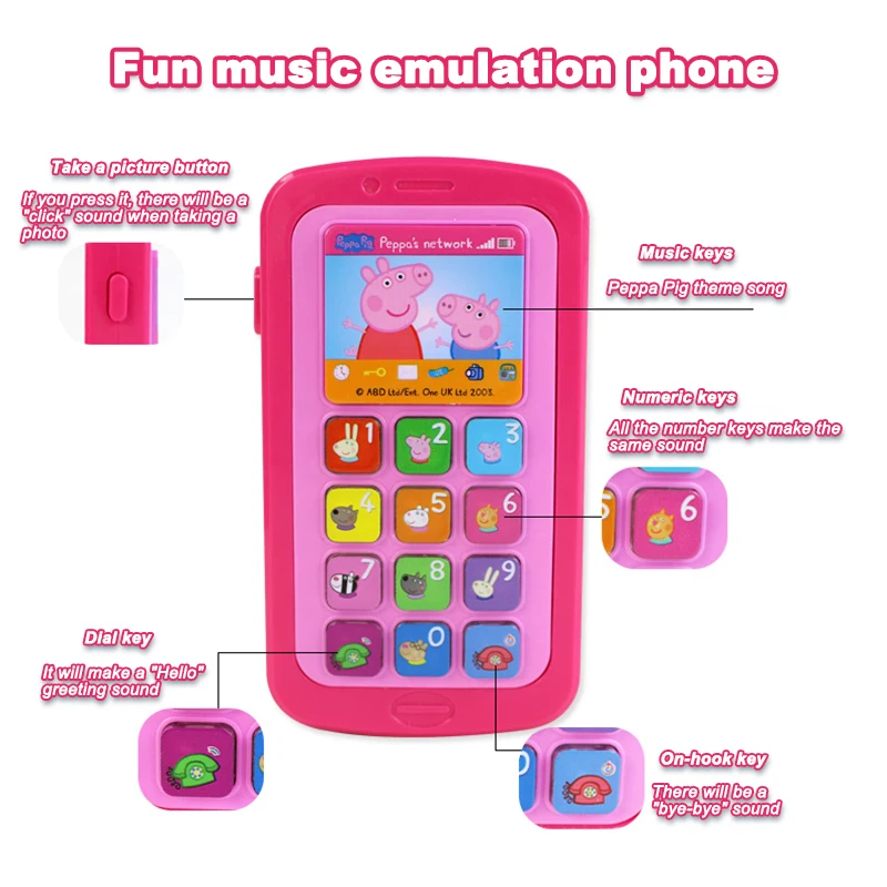 Peppa Pig Emulate Mobile Phone Kids Early Education Playing House Emulation Sound Light Music Tablet Phone Toys Gifts Child Toy