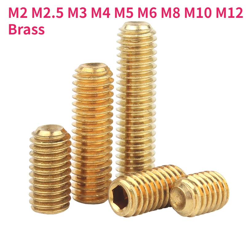 M2 M2.5 M3 M4 M5 M6 M8 M10 M12 Brass Headless Cup Point Set Screw Hex Hexagon Socket Grub Screw