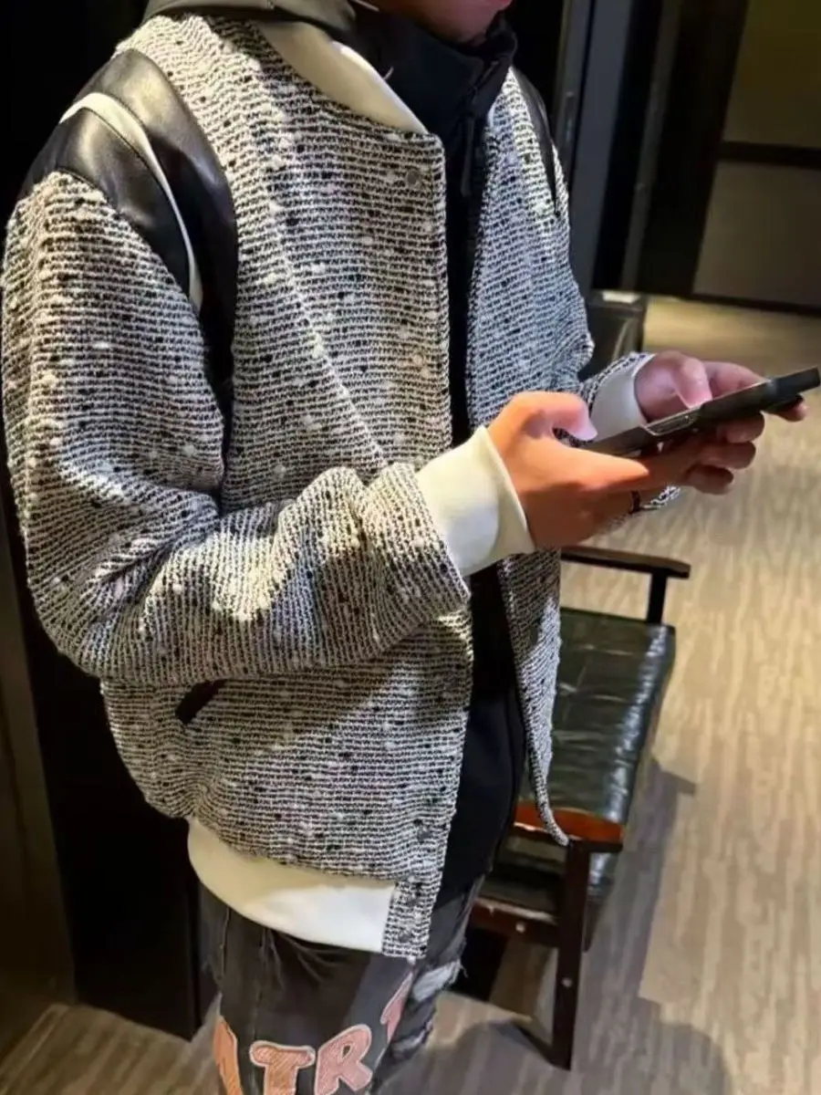 

Весенне-осеннее новое маленькое Fraance Wind Baseball Jaet, цветная блузка, вязаная ткань, винтажное пальто для пары, женское свободное пальто