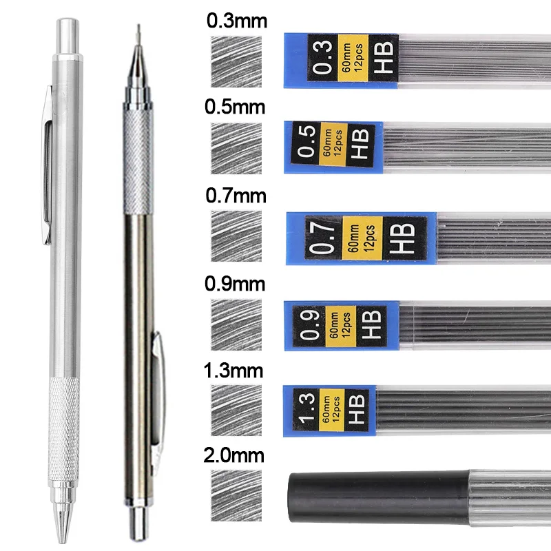 Mechanical Pencil Lead 0.3/0.5/0.7/0.9/1.3/2.0MM Metal Press Automatic Pencil Refill Student Write Painting Stationary Supplies