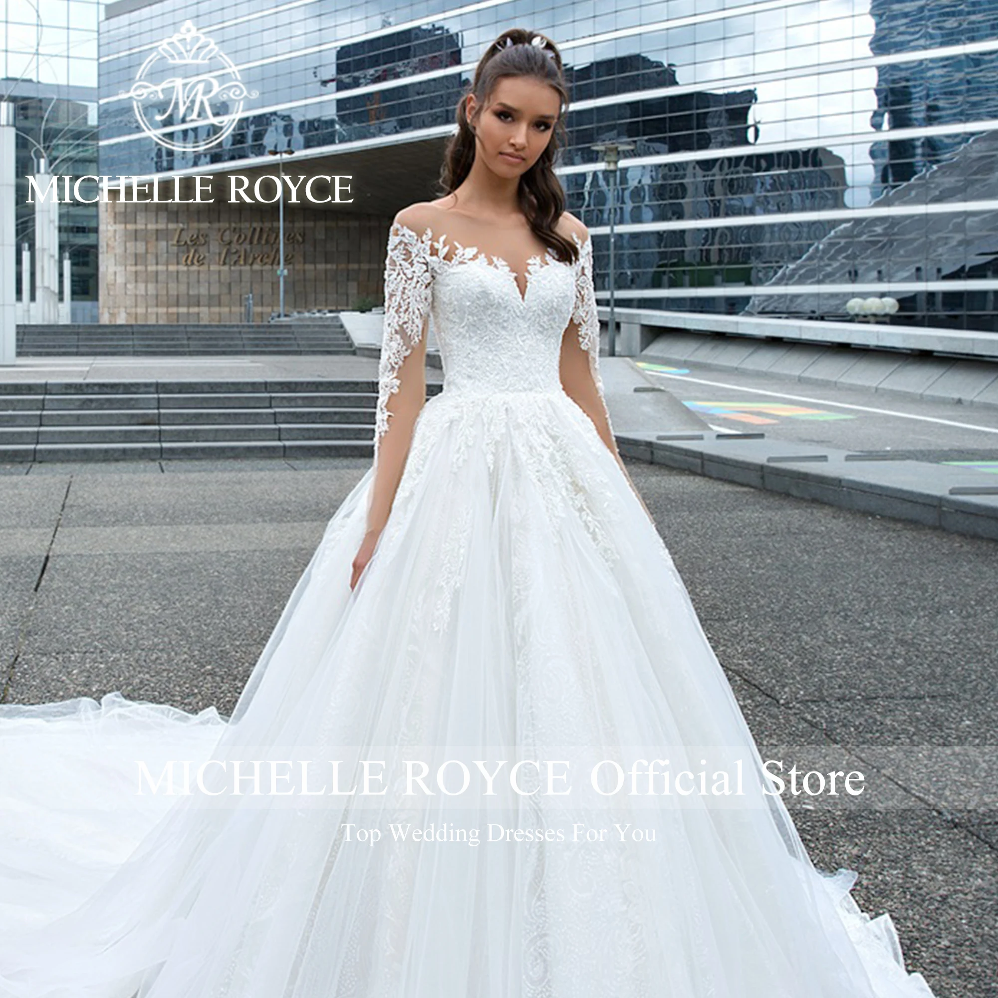 Michelle Royce Baljurk Trouwjurken Voor Vrouwen Elegante Onzichtbare Hals Delicate Borduren Trouwjurk Vestidos De Novia