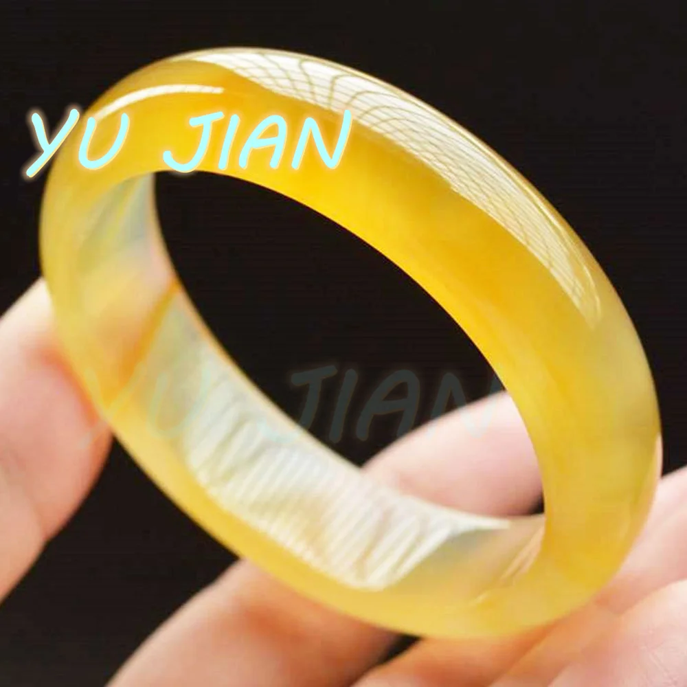 

New Natural Perfect Ice Transparent Yellow Chalcedony Bracelet Jade Agate Ice-Seed Type BANGLES Handring Fashion Jewelry