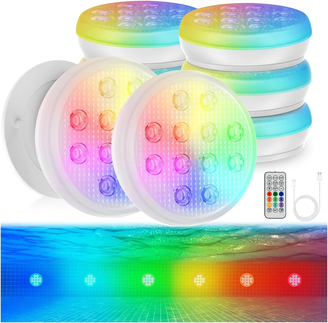 Pool Lights(8 Pack), Upgraded Ultra-bright 2600mAh Rechargeable Submersible Led Lights With Remote, Ip68 Waterproof 22 Colors