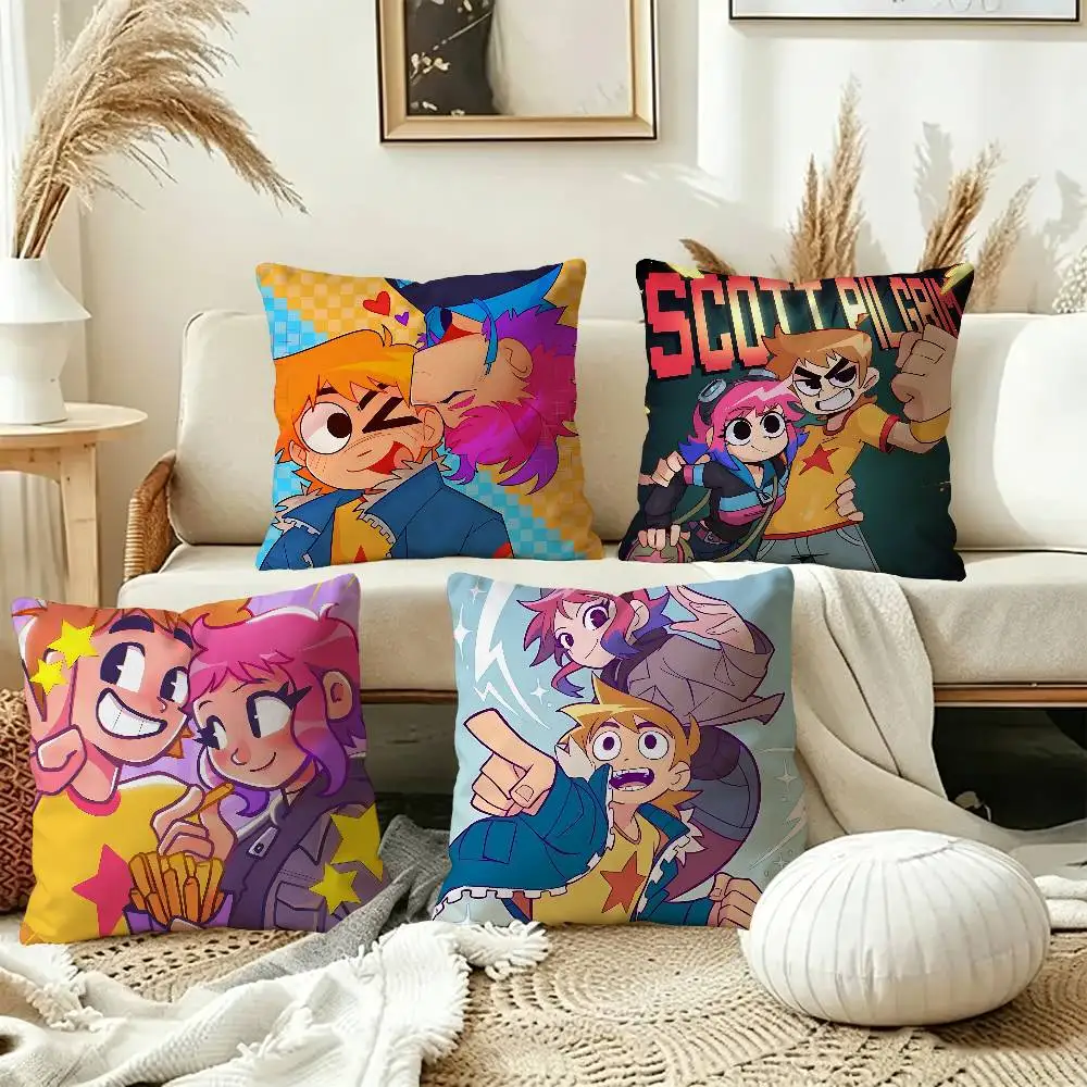 S-Scott-Pilgrim-Vs-The-World-Comedy Office Cushion Pillowcase Car Cushion Cover45X45CM Lumbar Pillowcase Sofa Pillowcover