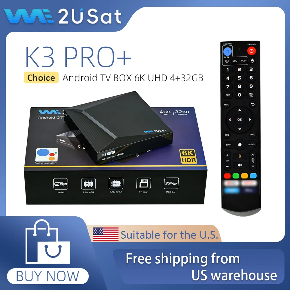

We2uSat K3 Pro+ 6K HDR Android 10 4GB+32GB TV Box Quad Core Build-in 5G WiFi BT 5.0 H.264/H.265 VSeeBox V5 Pro Upgraded Version