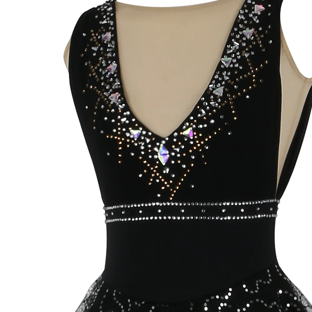 Zagitova Figure Skating Dress Women Girls Ice Skating Skirt Performance Competition Mesh Skirt Costume Glitter V-neck