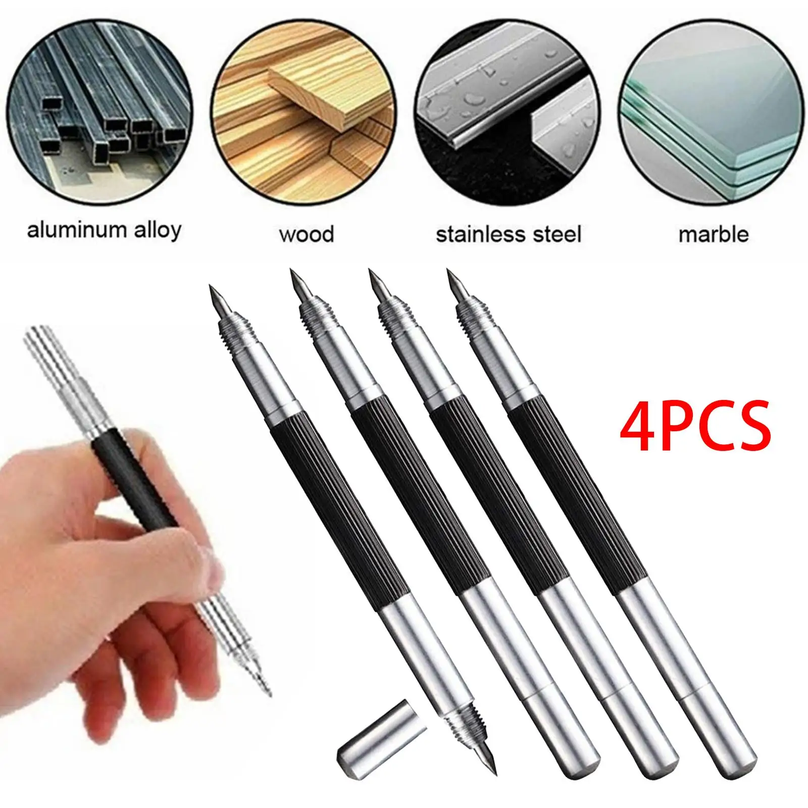 4 Pieces Engraving Pen Lettering Pen Construction Marker Tools Tungsten Carbide Scriber for Metal Ceramics Glass