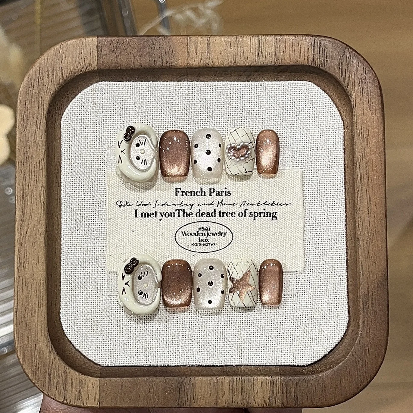 

10Pcs Handmade Press On Nails Shiny Glass beads Cat Eye Polka Dot Star Design Fake Nail Wearable Nail Art Tips for Girls