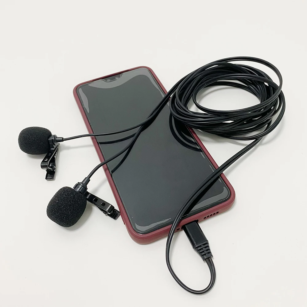 PUJIMAX Microphone Double Lavalier Lapel Microfone USB Type-C Interface Head 1.5m/3m Cable for Xiaomi Huawei Android SmartPhone