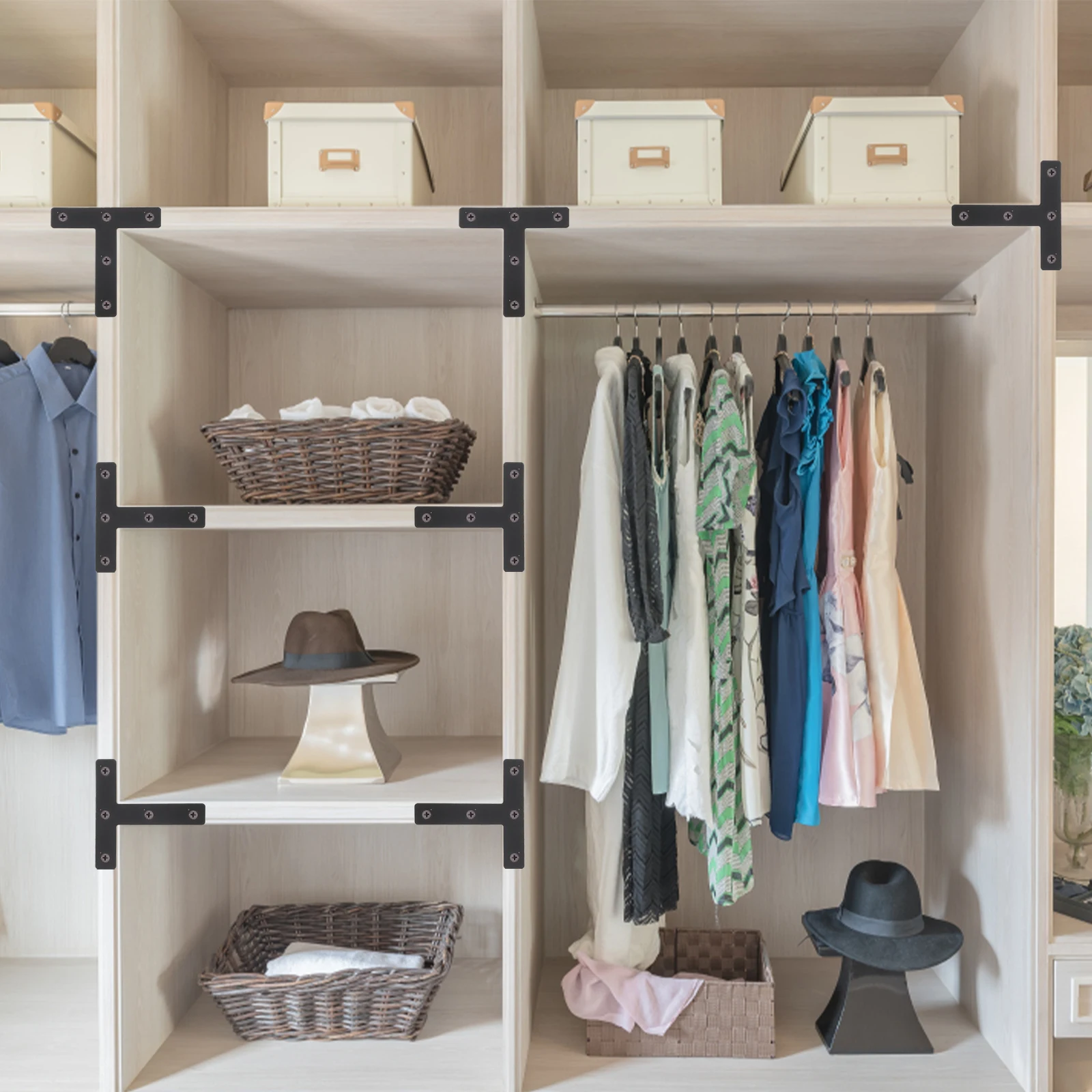 

20 pcs Black T-Shaped Corner Braces Flat Shelf Support Furniture Mending Plates T-Shape Cold Rolled Steel Fixing Brackets For