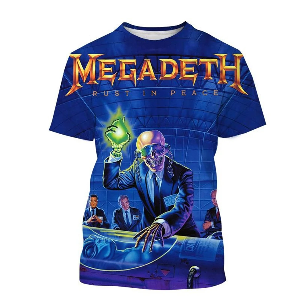 2024 Megadeth 3D Printed T-Shirts Fashion Rock Band Men\'s Casual T-shirt Summer Men Women Punk Funny Hip Pop Short Sleeve Kids