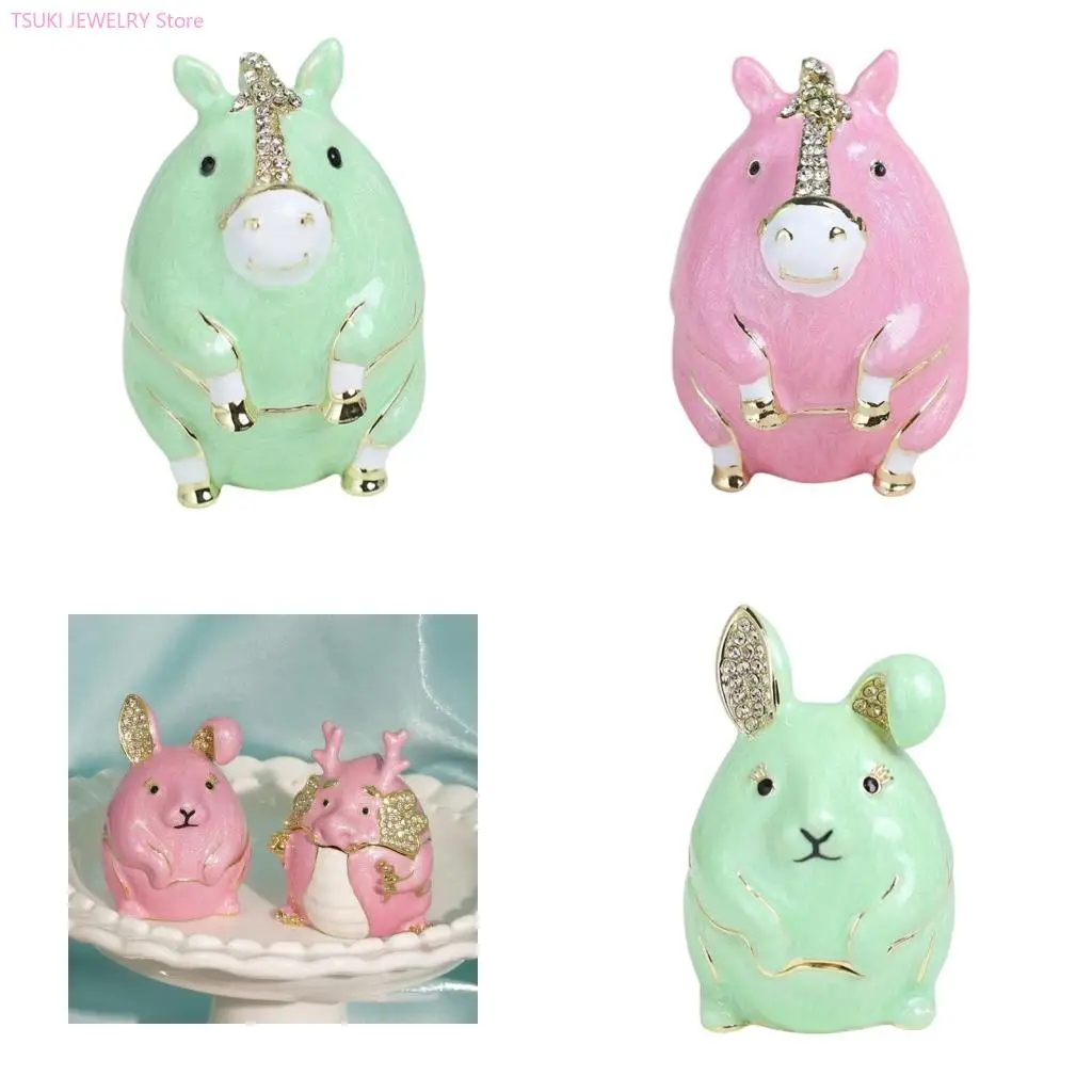 62KE Delicate Alloy Enamel Miniature Jewelry Case 12 Symbolic Animal Figures Storage Box for Rings and Necklaces