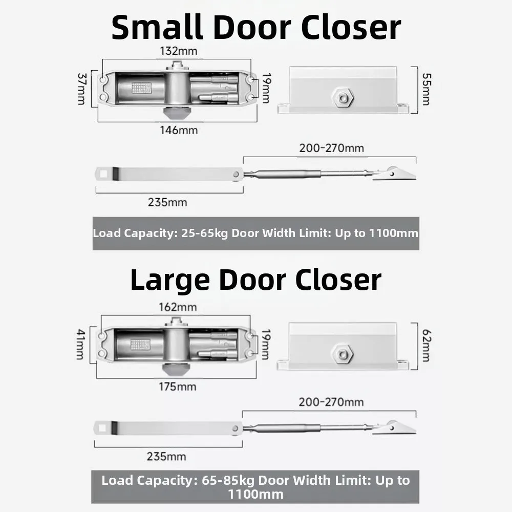 25-85KG Automatic Door Closer Adjustable Speed Protective Door Door Closing Equipment Rust-proof Mute Soft Closing