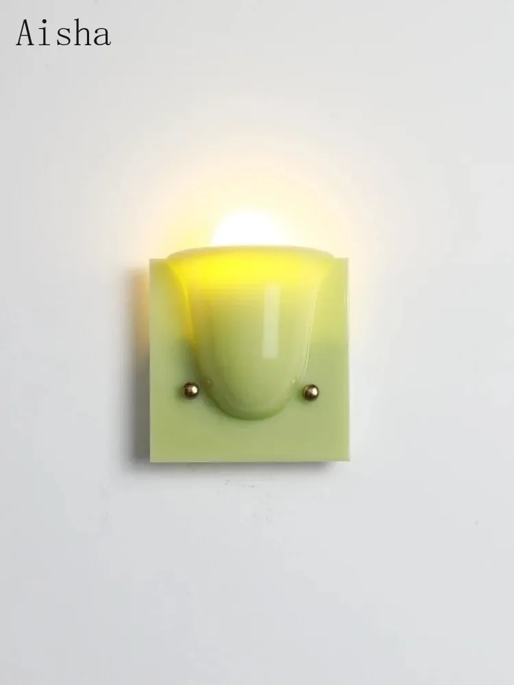 LED Single Head/double Head Resin Wall Lamp Green Retro Living Room Wall Color Bedroom Bedside Sconces Indoor Wall Light