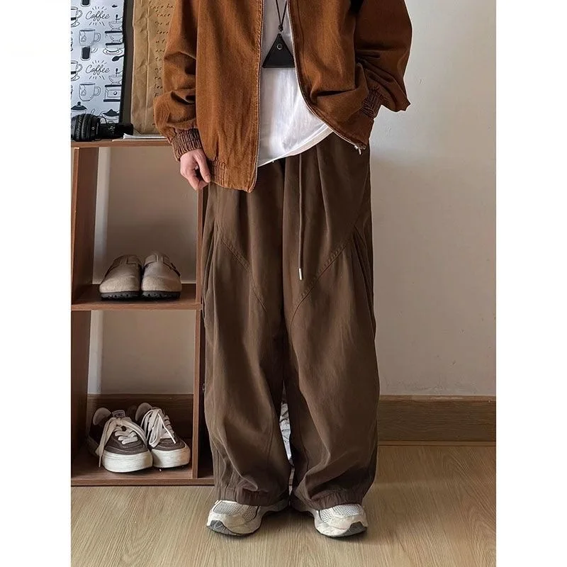 Japan Korean Fashion Vintage Solid Baggy Cargo Pants Men Spring New Men\'s Wide-leg Oversized Casual Pants Y2k Men Clothing