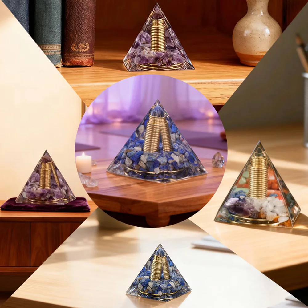Orgonite Pyramid Natural Crystal Obsidian Amethyst Resin Crafts Creative Ornament Yoga Meditation Reiki Healing Home Room Decor