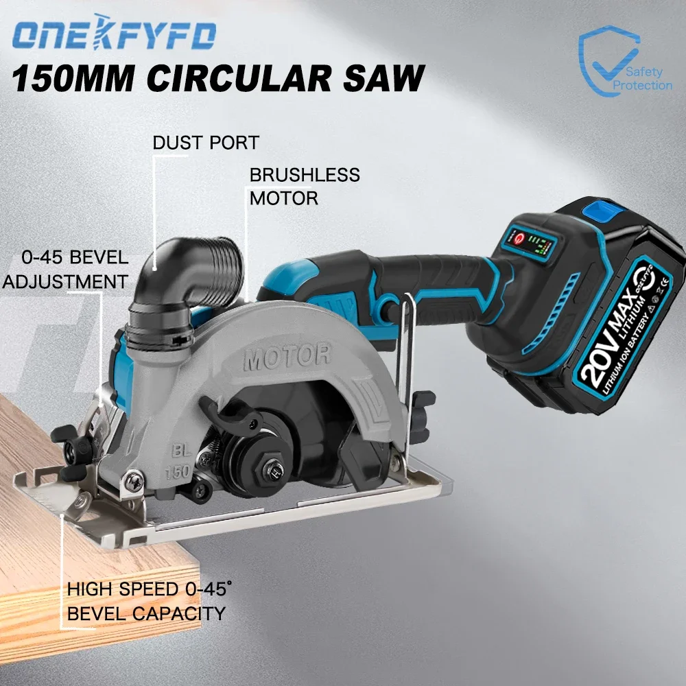 Brushless Circular Saw 150mm Cordless Electric Saw Adjustable Wood Cuttiing Machine Handheld Woodworking Saw for Makita Battery