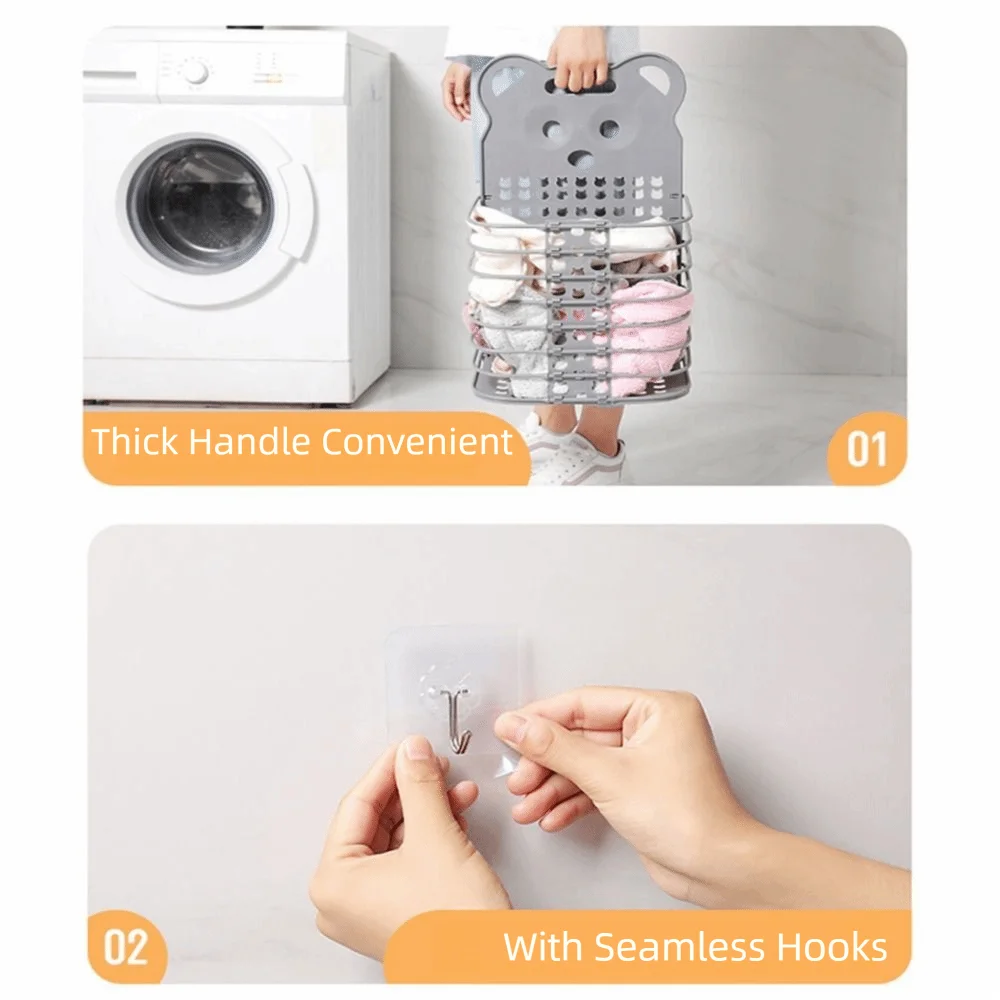 

Foldable Folding Laundry Hamper with Handles Large Capacity Wall-mounted Laundry Basket Hollow Out Space Saving