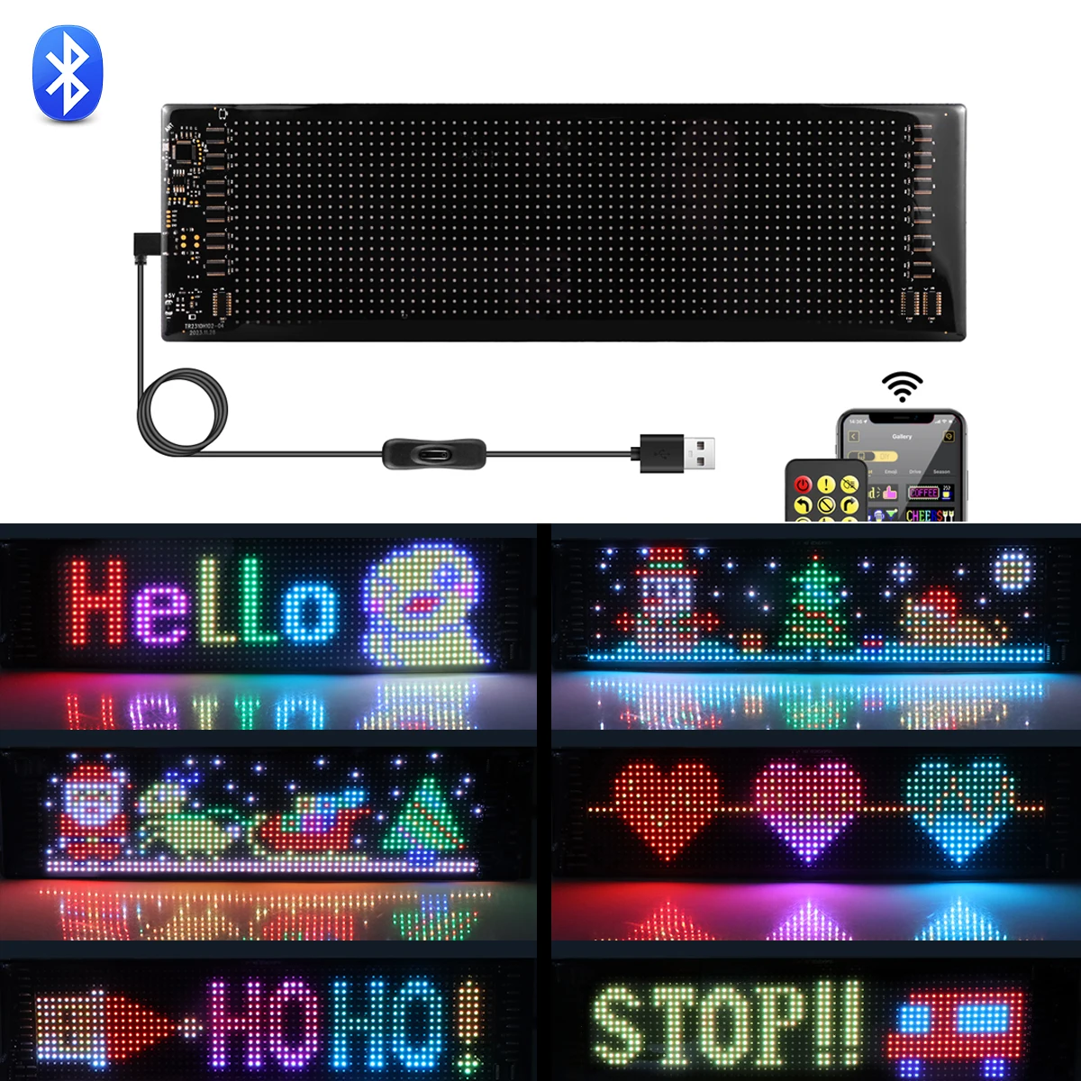 Pantallas de pantalla LED programables con Bluetooth inteligente, luz de publicidad para coche, módulo Led, dispositivos de visualización de patrones de texto en desplazamiento DIY, 5V