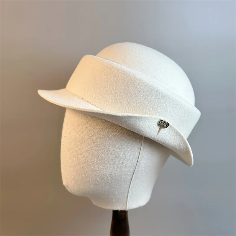 Elegant Wool Dress Hat Retro French Design Small Brim Autumn Winter Wear Ladies Style