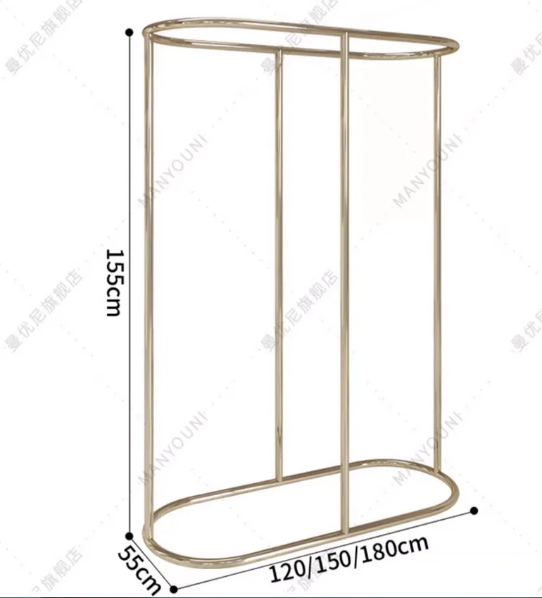 

Clothing store display stand, stainless steel and titanium double row hanging clothing store island display stand