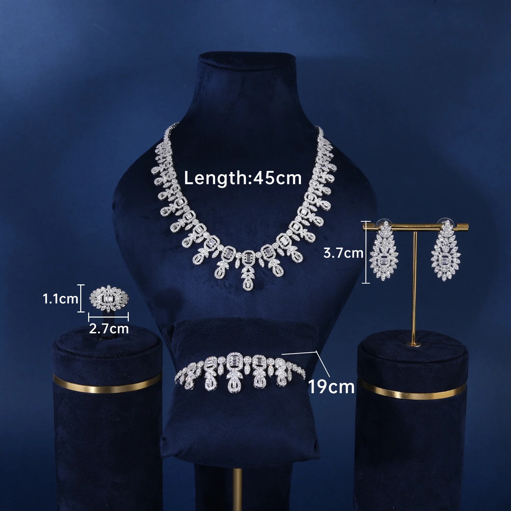 Blue Coast Deluxe Water Drop Necklace Set 4PCS Saudi Dubai Bride Banquet Ramadan Jewelry For Women Plating 3A Cubic Zirconia