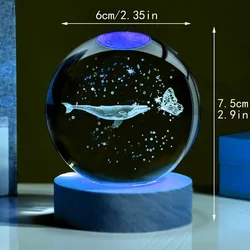 1pc 3D laser engraving โโโโโ butterfly dance whale sea, crystal ball night light, modern polished glass decoration, Christmas, H