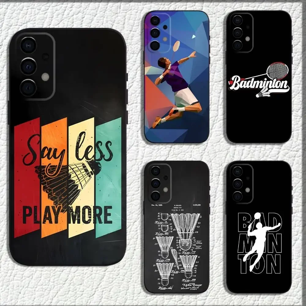 S-Sport Badminton Illustration Phone Case For Samsung Galaxy A73,72,71,A52,51,40,41,A22,A32,31,A13,12,Note20 Soft Black Shell