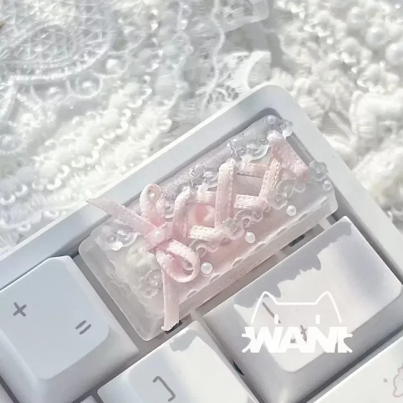 Ballet Ribbon Pink Key Caps Custom Resin Handmade Keyboard Caps Cherry Profile Keycaps for Mechanical Keyboard Accessories 2U