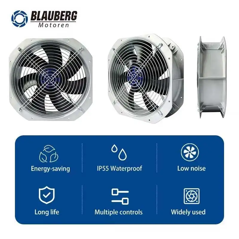 Kipas Aksial EC Senyap 200mm 230V 55W Kipas Sentrifugal Baling-Baling Plastik Berbantalan Bola untuk AC OEM ODM