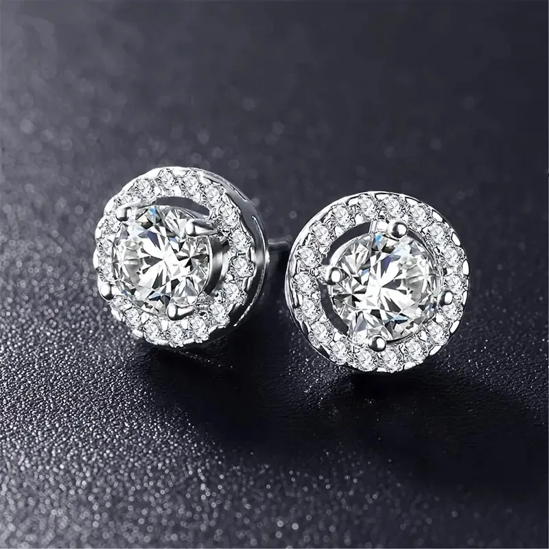 Luxury Stud Earrings for Women Romantic Elegant Female Daily Earrings Simple White Zircon Crystal Round Jewelry Ear Accessories