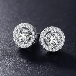 Luxury Stud Earrings for Women Romantic Elegant Female Daily Earrings Simple White Zircon Crystal Round Jewelry Ear Accessories