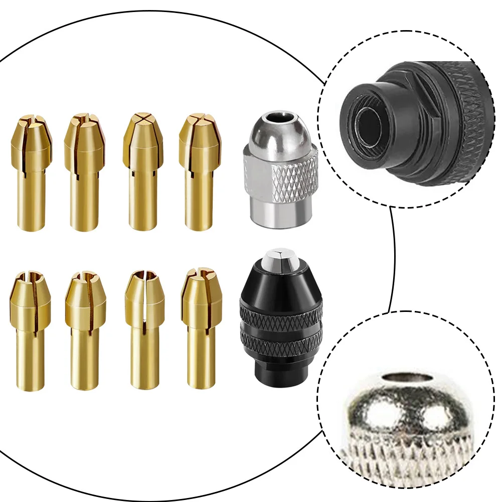 For Rotary Tool Accessory 10PCS Brass Drill Chuck Set with Secure Grip and Quick Change Mechanism for Easy Use