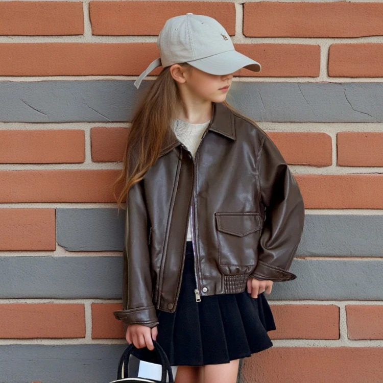 Girls Leather Jacket 2025 Spring Fashion PU Casual Windproof Young Kids Coats Brown Biker Chic Trendy Outerwear 8 12 13 14 Years