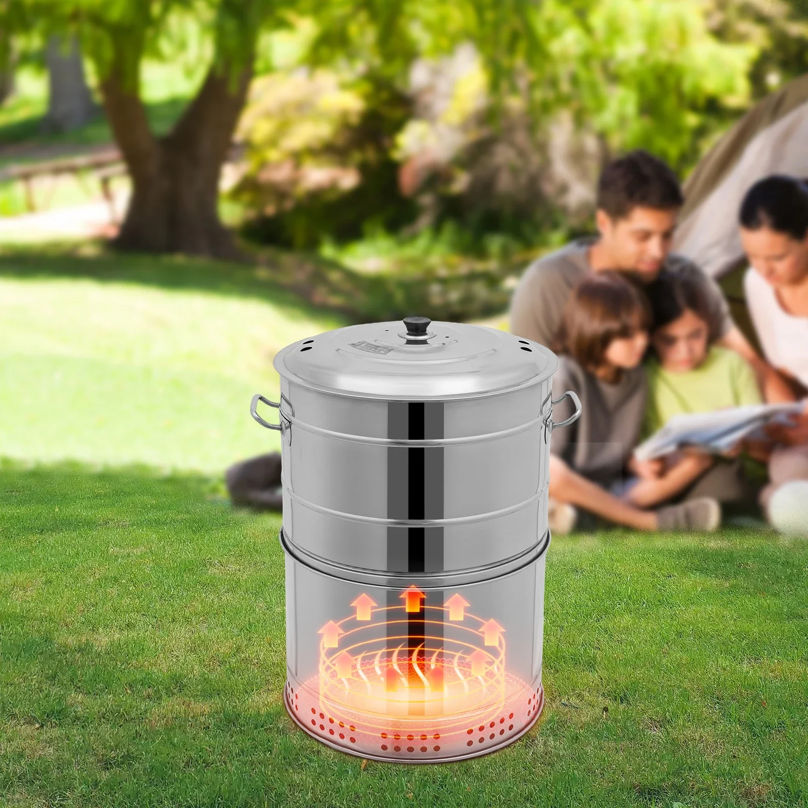 

Portable Charcoal Grills, Stainless Charcoal BBQ Grill Barrel 360° Smokeless Outdoor with 50 Skewers for Travel, Outdoor Cooking
