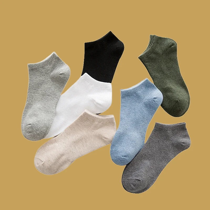 

5/10 Pairs High Quality Men's Season Solid Color Socks All Cotton Socks Short Socks Waist Tied Sports Leisure Boat Socks