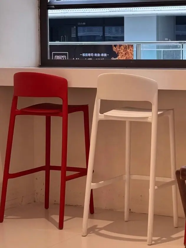Nordic-style Thickened Plastic High Stool, Outdoor Stackable High Stool, Designer Minimalist Bar Stool for Small Apartments.